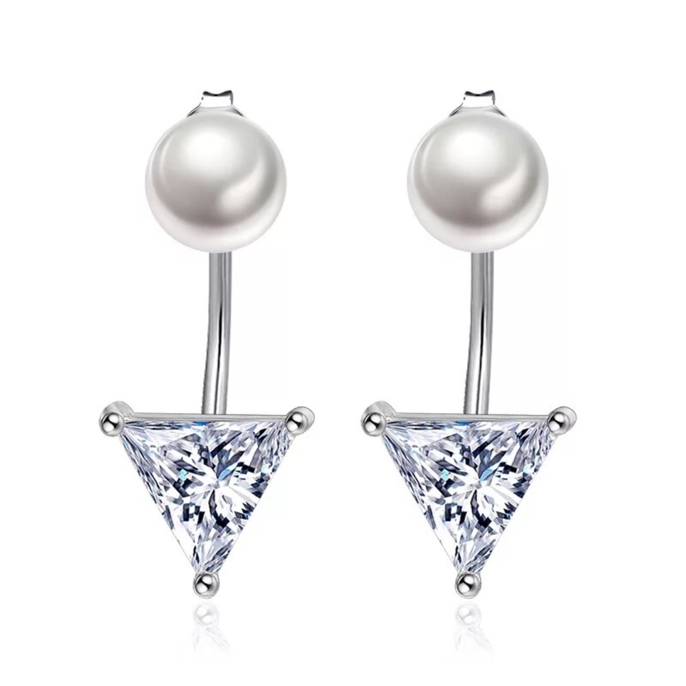 925 Sterling Pearl triangle earrings